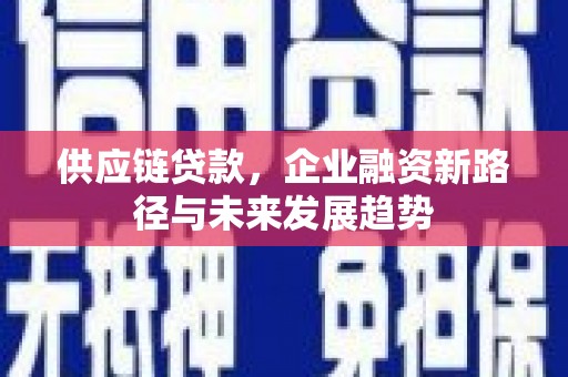 合阳供应链贷款，企业融资新路径与未来发展趋势