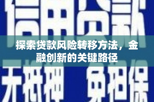 合阳探索贷款风险转移方法，金融创新的关键路径